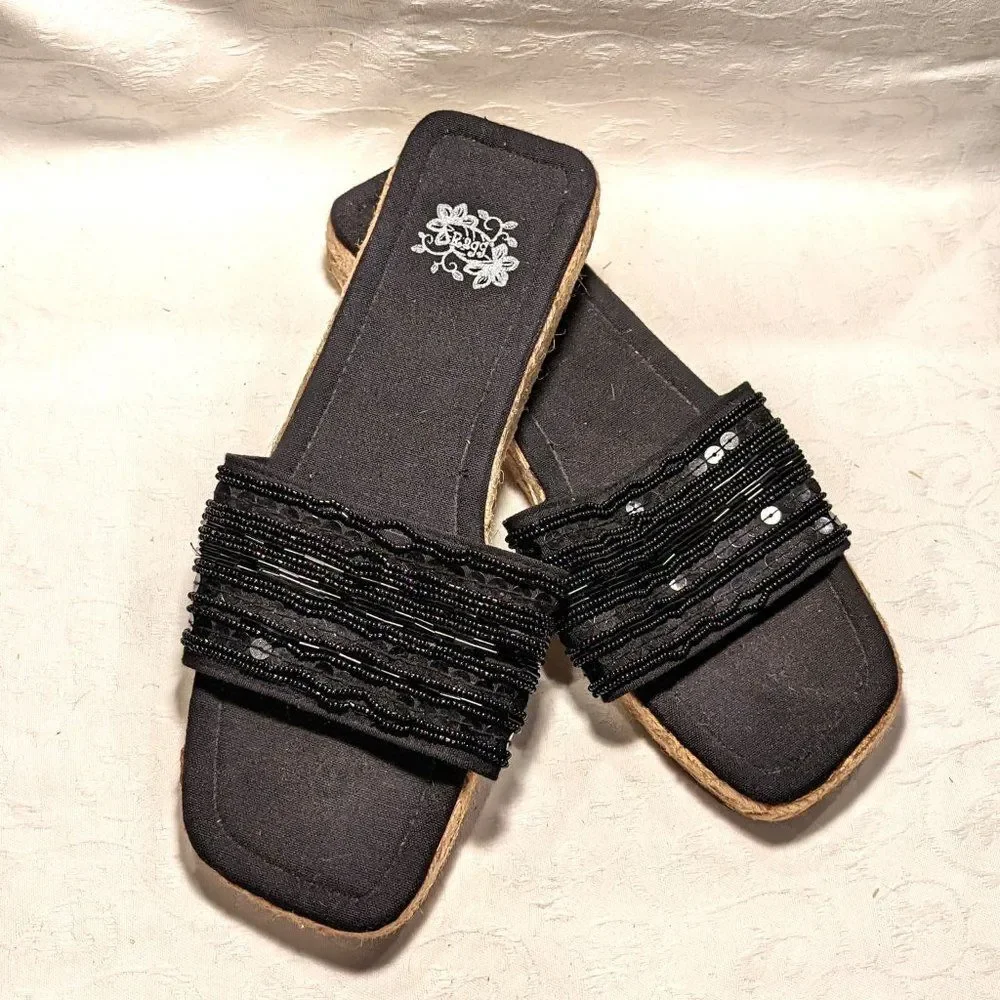 Ragg Footwear Beaded Upper Espadrille Flat Black size 10